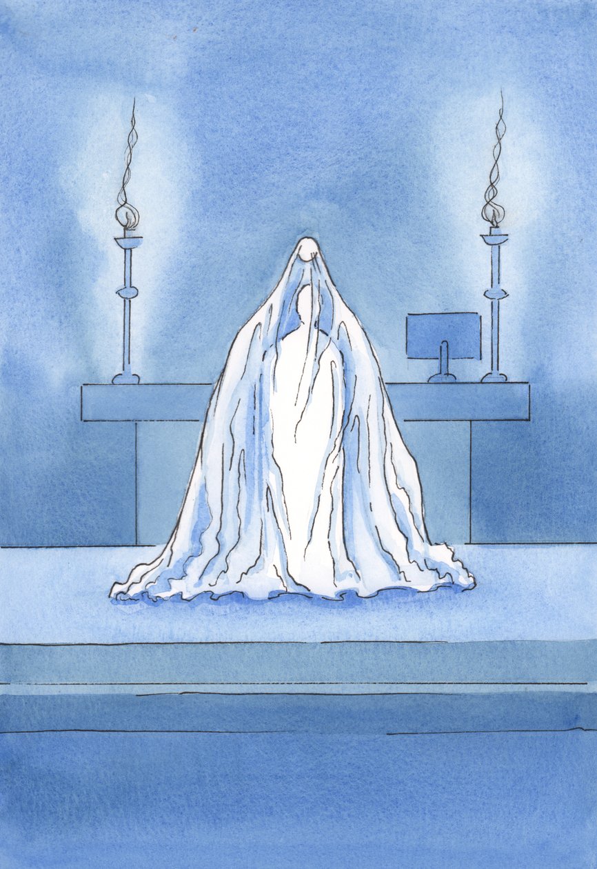 Kristus je skutečně přítomný, ale je to, jako by Ho před naším pohledem skrýval závoj., 2001 (bez papíru) od Elizabeth Wang