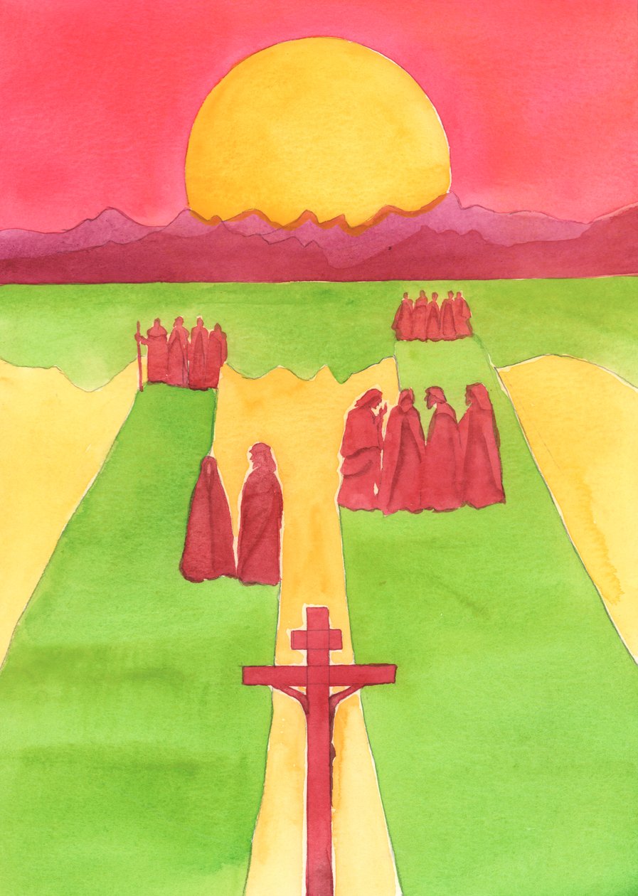 Kristus viděl z kříže dav přihlížejících: zmatené, zvědavé, nepřátelské a soucitné, 2003 (bez papíru) od Elizabeth Wang