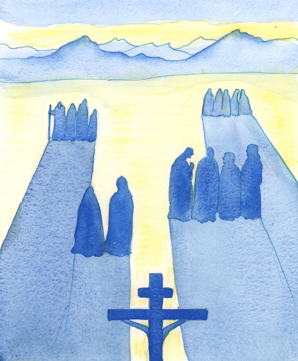 Kristus viděl z kříže dav přihlížejících: zmatené, zvědavé, nepřátelské a soucitné, 2003 (bez papíru) od Elizabeth Wang