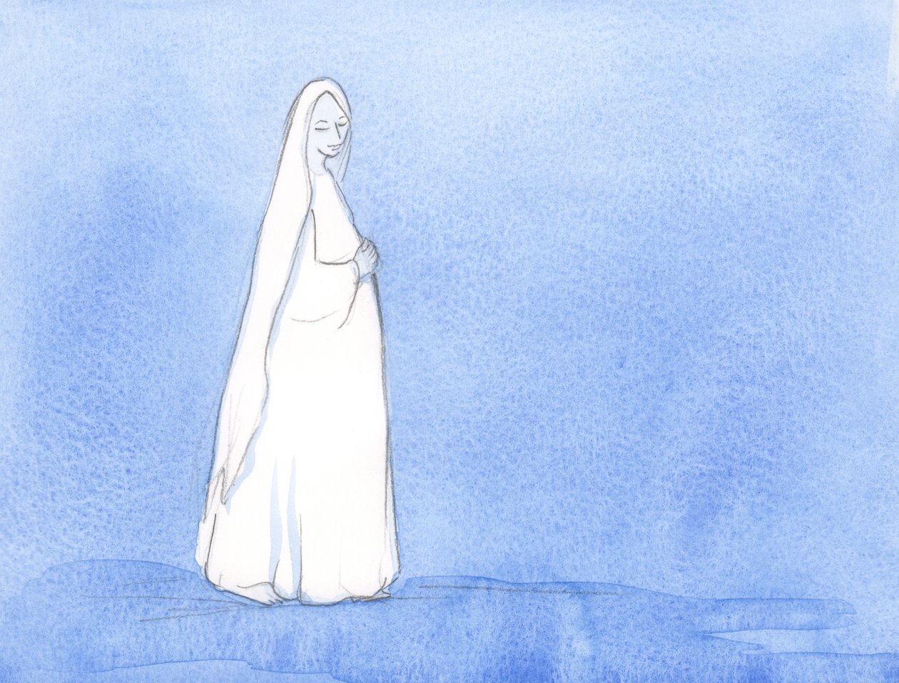 Po mnoho měsíců nosila Naše Paní Krista ve svém lůně; Měla čas přemýšlet o své roli v Božím plánu, 2002 (bez papíru) od Elizabeth Wang