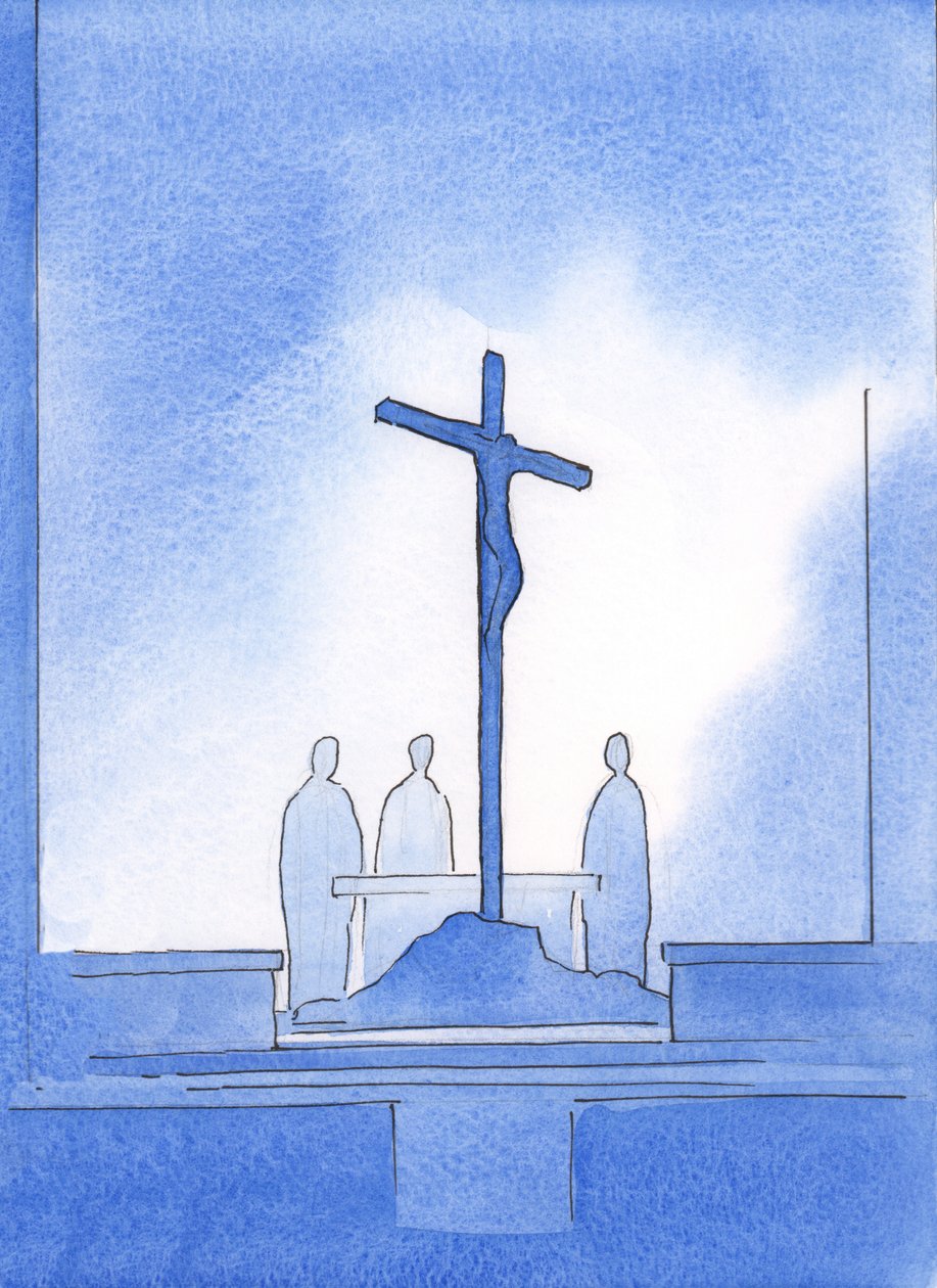 Bůh mi ukázal, že naši tři kněží, kteří přinesli svatou oběť, stáli kolem kříže, na kterém zemřel Kristus, 2002 (bez papíru) od Elizabeth Wang