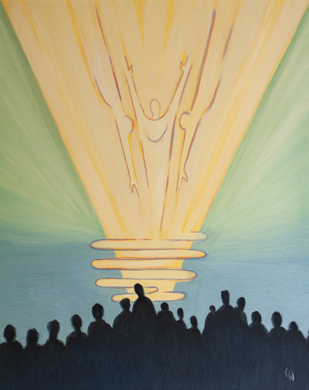 Při přijímání je Bůh někdy uctíván v „nevědomí“, 2000 (olej na palubě) od Elizabeth Wang