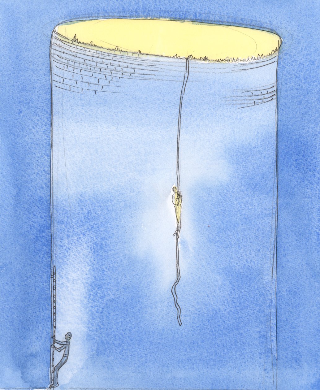 Na přímluvu je to, jako by Bůh dovolil jedné osobě sestoupit na laně, aby zachránil jinou osobu, která uvízla v hluboké šachtě pod zemí, 2004 (bez papíru) od Elizabeth Wang