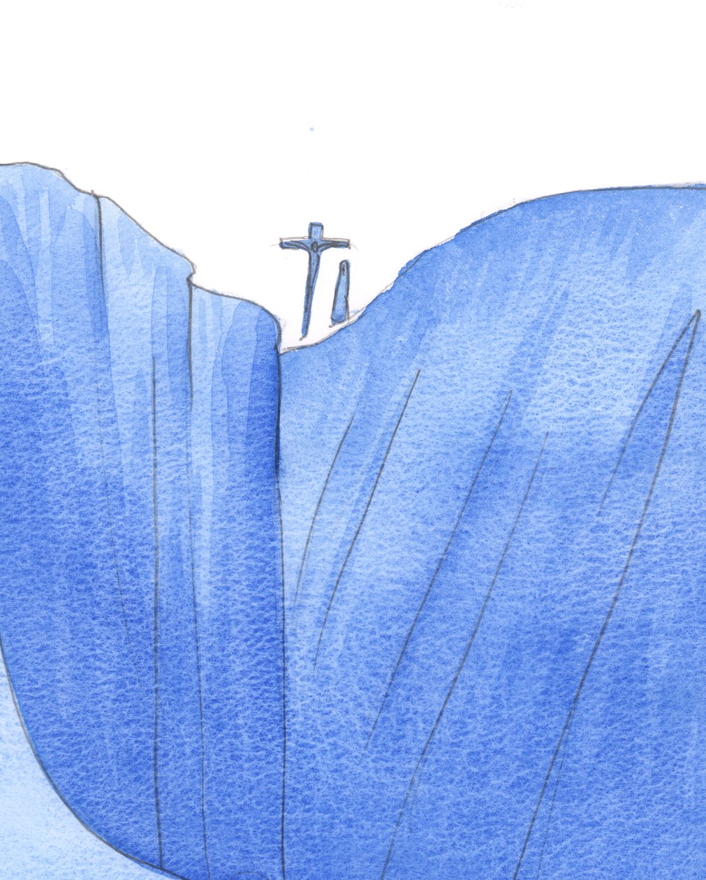Bylo to, jako by Kristus a naše Paní byli spolu na okraji světa, když zemřel, aby zachránil hříšníky z propasti, 2002 (w/c na papíře) od Elizabeth Wang