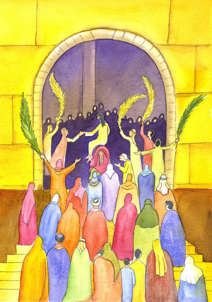 Ježíš vchází do Jeruzaléma v procesí (Květná neděle), 2001 (bez papíru) od Elizabeth Wang