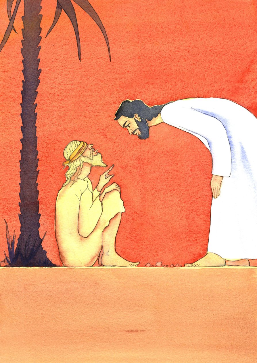 Ježíš uzdravuje slepého muže, 2001 (bez papíru) od Elizabeth Wang