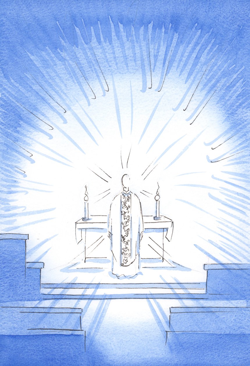 Na svátek Navštívení se zjevil Kristus se zlatým ornátem na počest Jeho Svaté Matky Marie, 2002 (bez papíru) od Elizabeth Wang