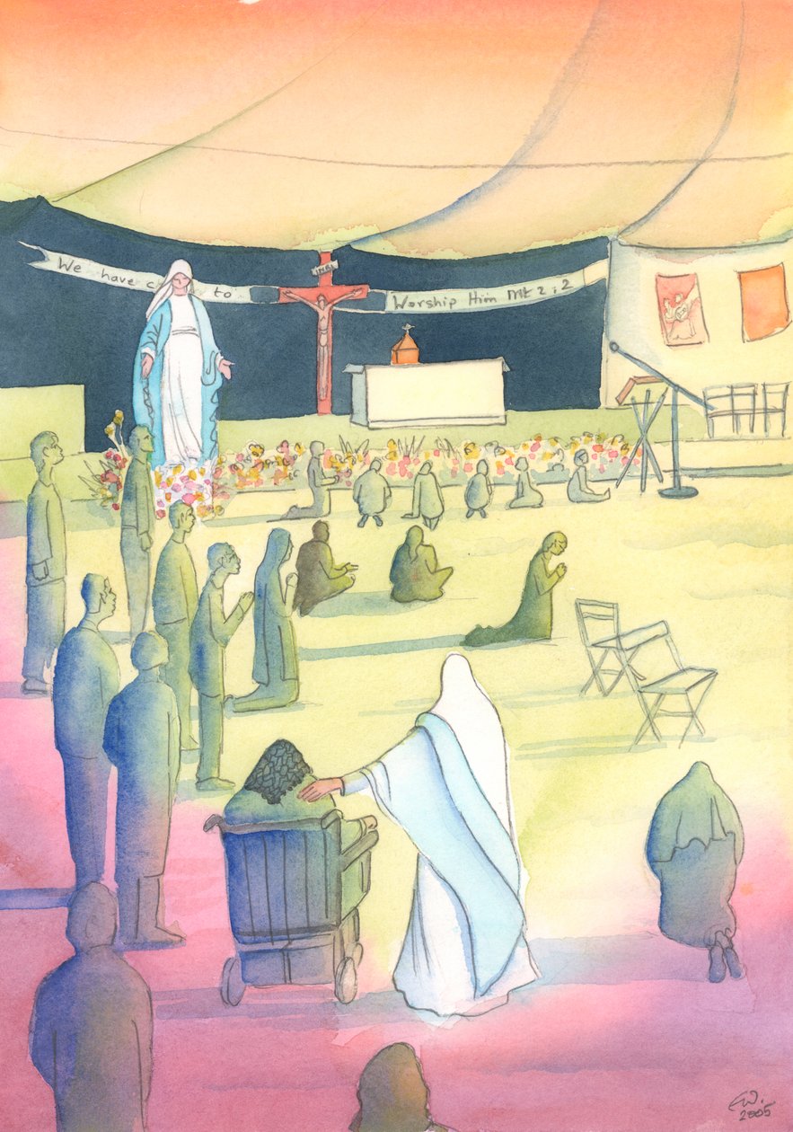 Naše Paní přichází, aby byla s námi, když uctíváme Boha a ctíme ji, 2004 (bez papíru) od Elizabeth Wang