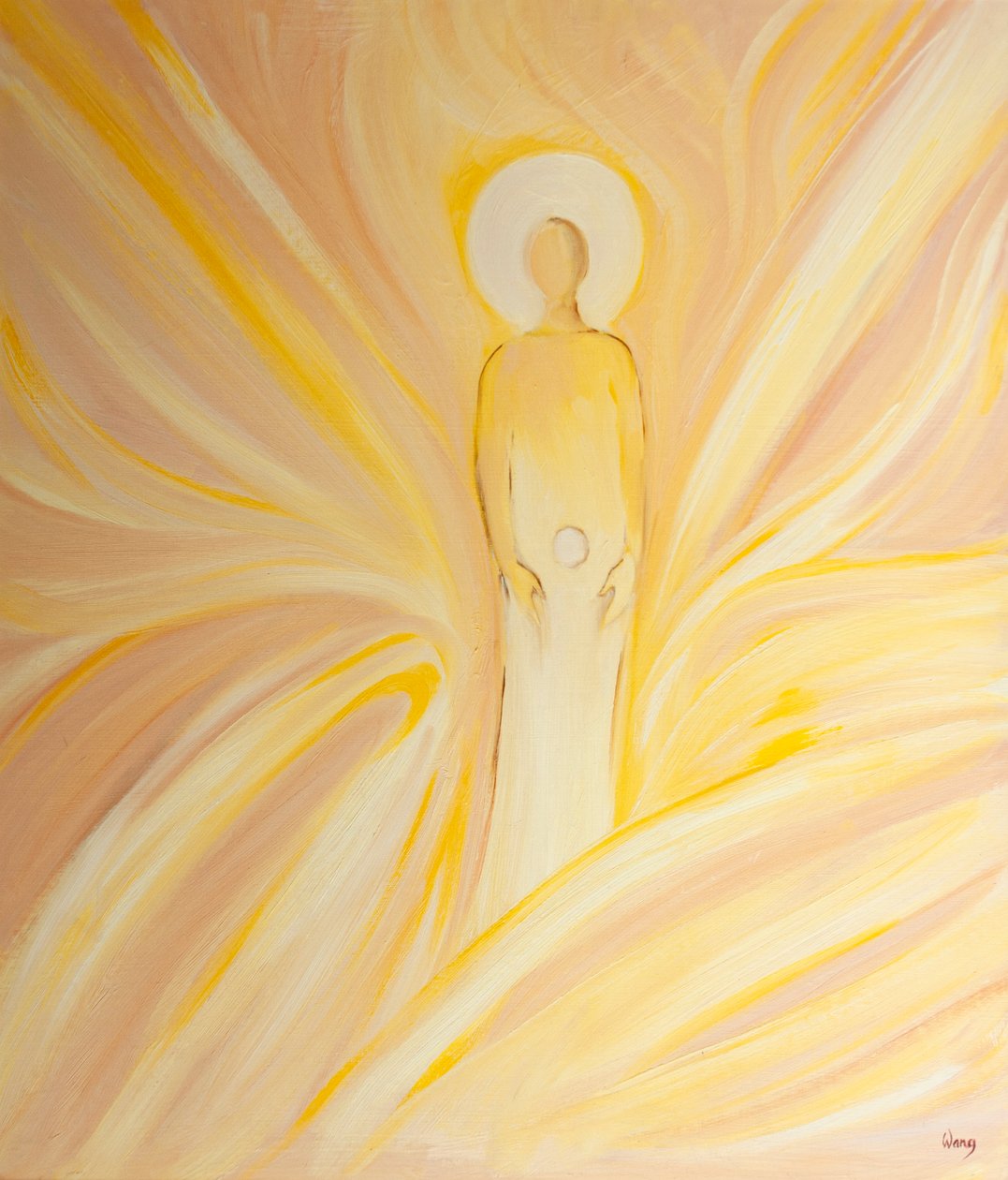 Svatá Anna počala ve svém lůně Neposkvrněného jako hostitele; Panna Maria, která se stane Matkou Boží, 2000 (olej na palubě) od Elizabeth Wang