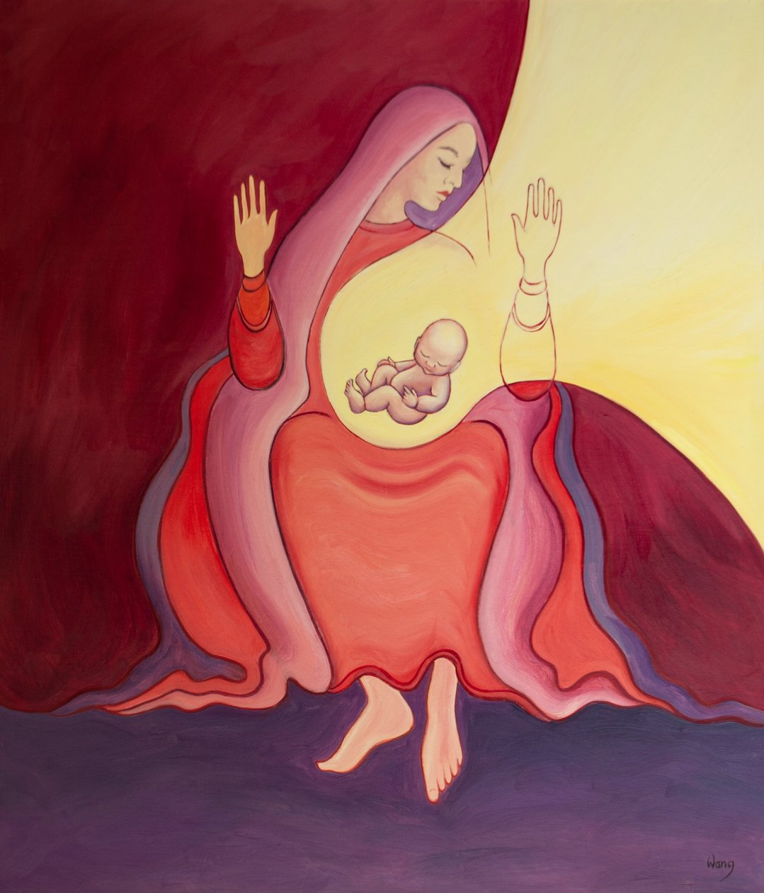 Blahoslavená Panna Maria je ?Svatý dům? která nesla Syna Božího ve svém lůně a bude navždy poctěna, 2001 (olej na palubě) od Elizabeth Wang