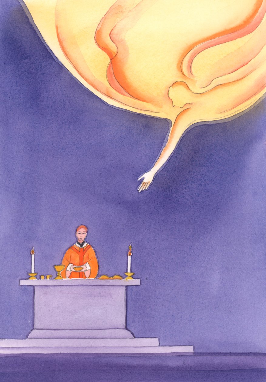 Otec s potěšením přijímá dary, které jsme přinesli k oltáři, 2002 (bez papíru) od Elizabeth Wang