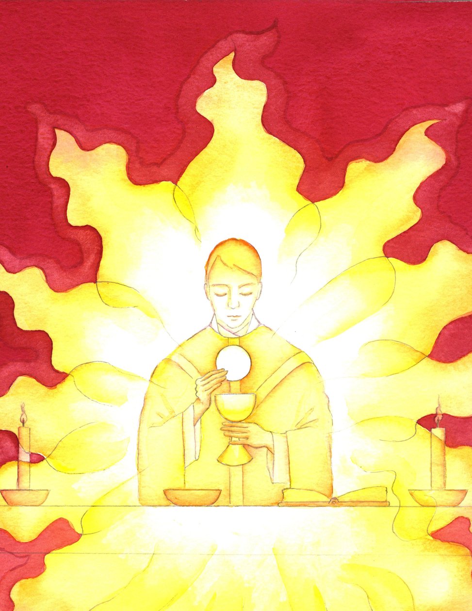 Ježíšova přítomnost v eucharistii je jako planoucí oheň slávy, 2001 (bez papíru) od Elizabeth Wang