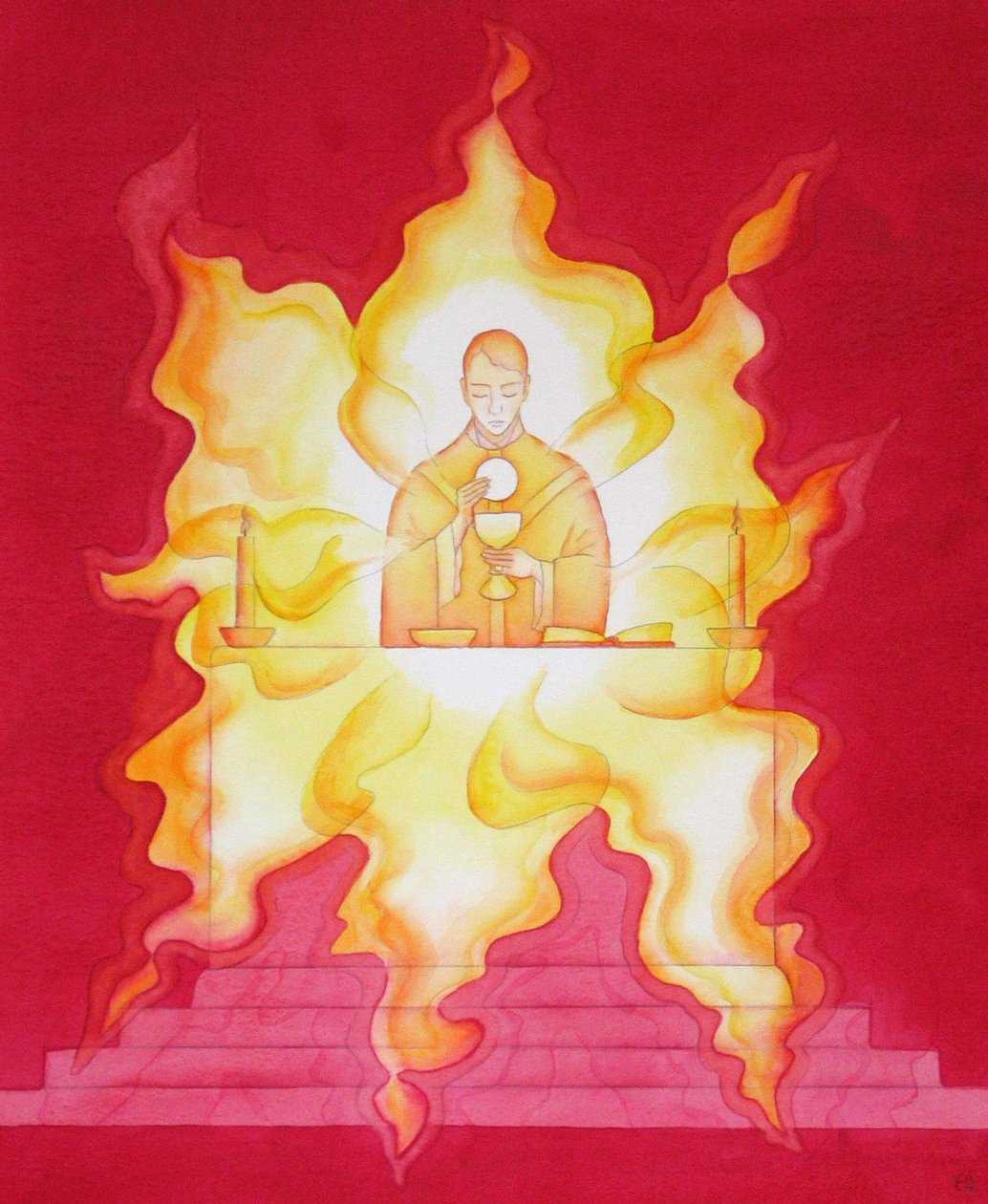 Ježíšova přítomnost v eucharistii je jako planoucí oheň slávy, 2001 (bez papíru) od Elizabeth Wang