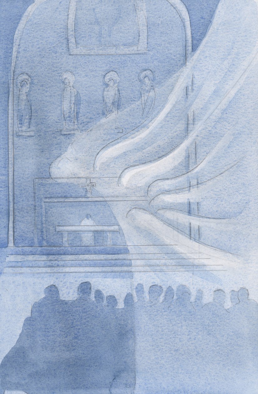 Andělé uctívají Krista ve svaté Eucharistii, 2001 (bez papíru) od Elizabeth Wang