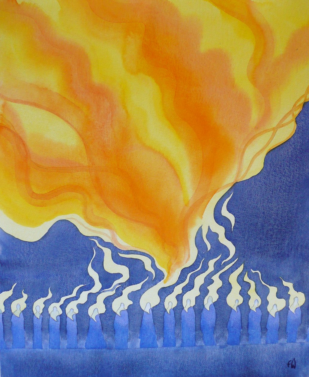 Sestoupení Ducha svatého na apoštoly a Marii o Letnicích, 2001 (bez papíru) od Elizabeth Wang
