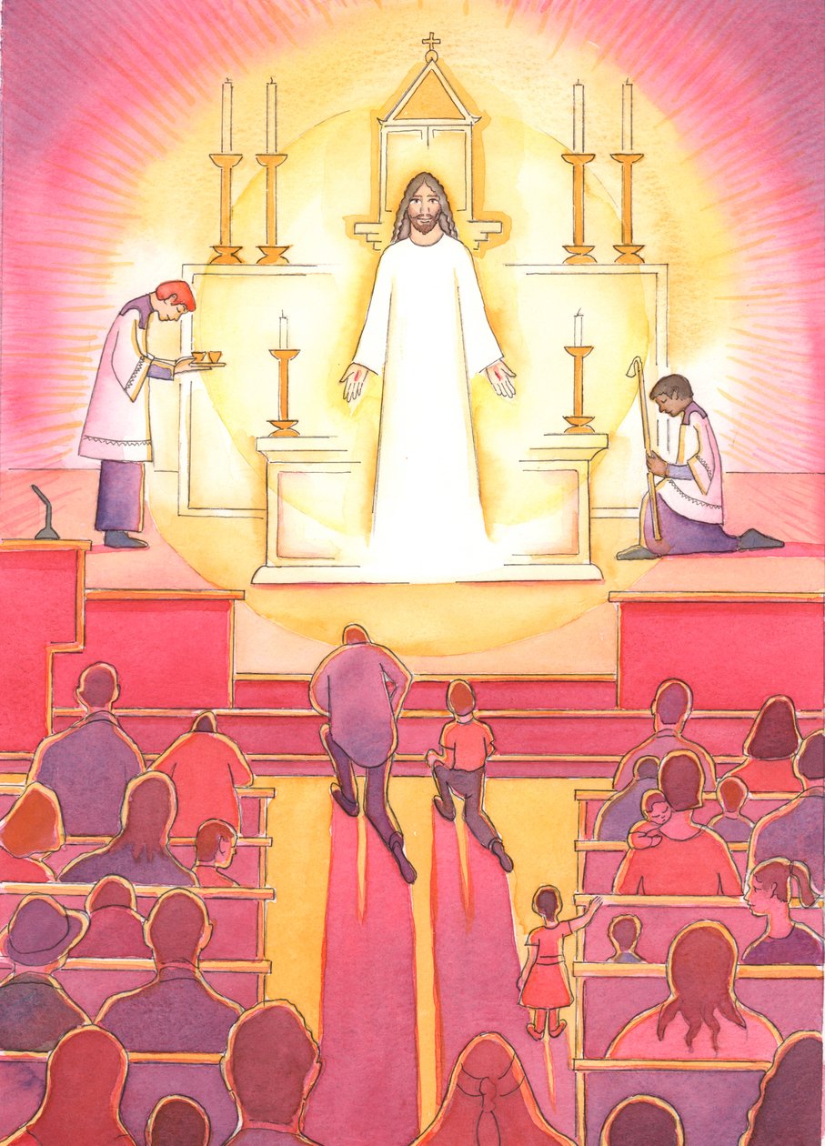 „Klenot“ v srdci katolické církve je Ježíš, náš Božský Spasitel, přítomný ve svatostánku, 2004 (bez papíru) od Elizabeth Wang