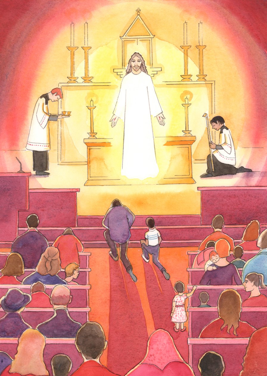 „Klenot“ v srdci katolické církve je Ježíš, náš Božský Spasitel, přítomný ve svatostánku, 2004 (bez papíru) od Elizabeth Wang