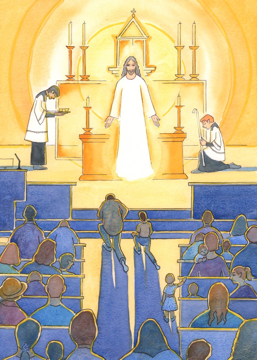 „Klenot“ v srdci katolické církve je Ježíš, náš Božský Spasitel, přítomný ve svatostánku, 2004 (bez papíru) od Elizabeth Wang