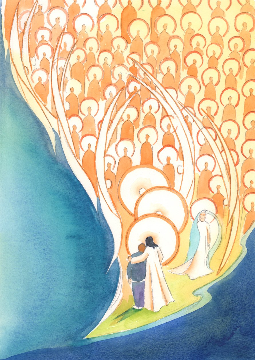 Kdykoli se modlíme ve jménu Ježíše, dokonce i ve tmě nebo osamělosti, sdílíme život celé společnosti Nebe, 2004 (bez papíru) od Elizabeth Wang