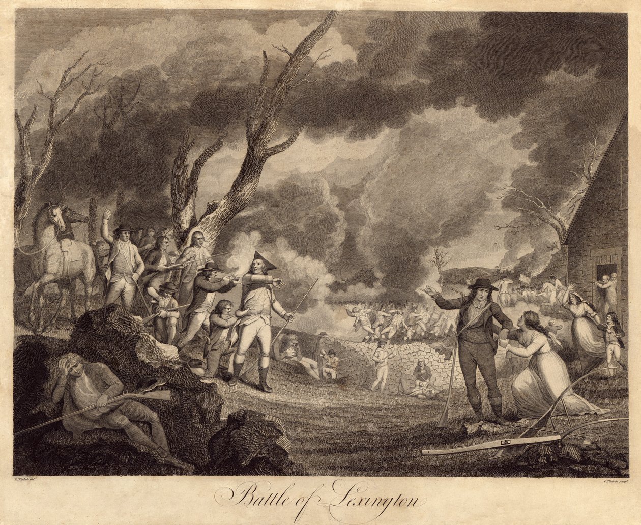 Bitva u Lexingtonu, vyrytý Cornelius Tiebout (1768-1835) od Elkanah Tisdale