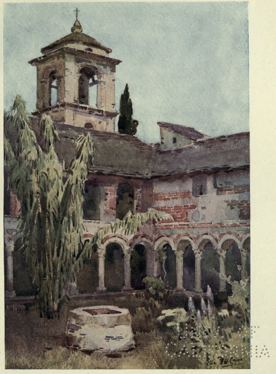 Chiostro di Piona, jezero Como, ilustrace z „Italských jezer“ od Richarda Bagota od Ella Du Cane