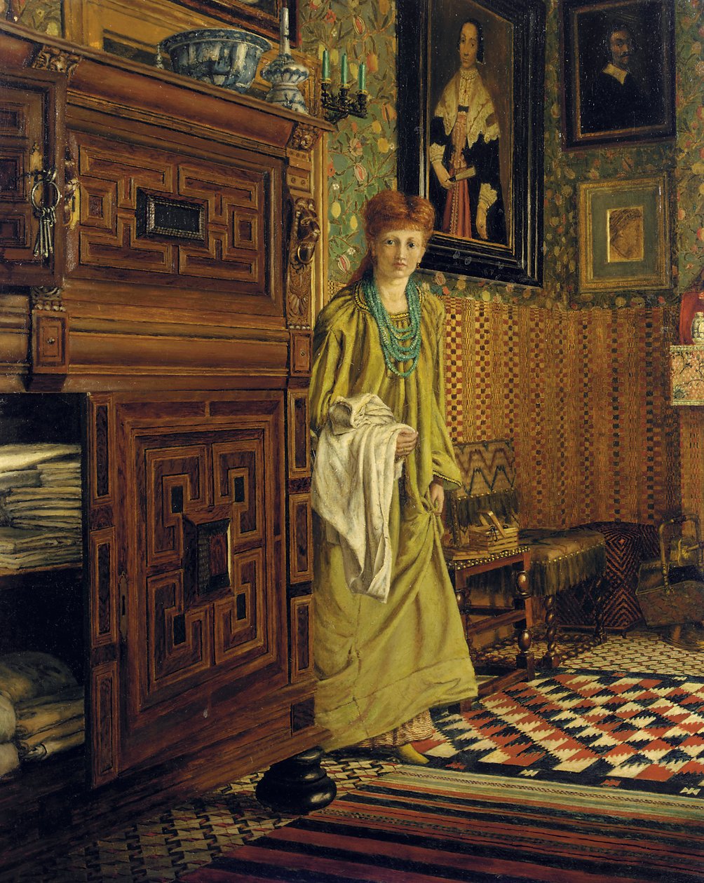 Portrét Laury, Lady Alma-Tadema, pravděpodobně vstupující do Dutch Room v Townshend House, Regent