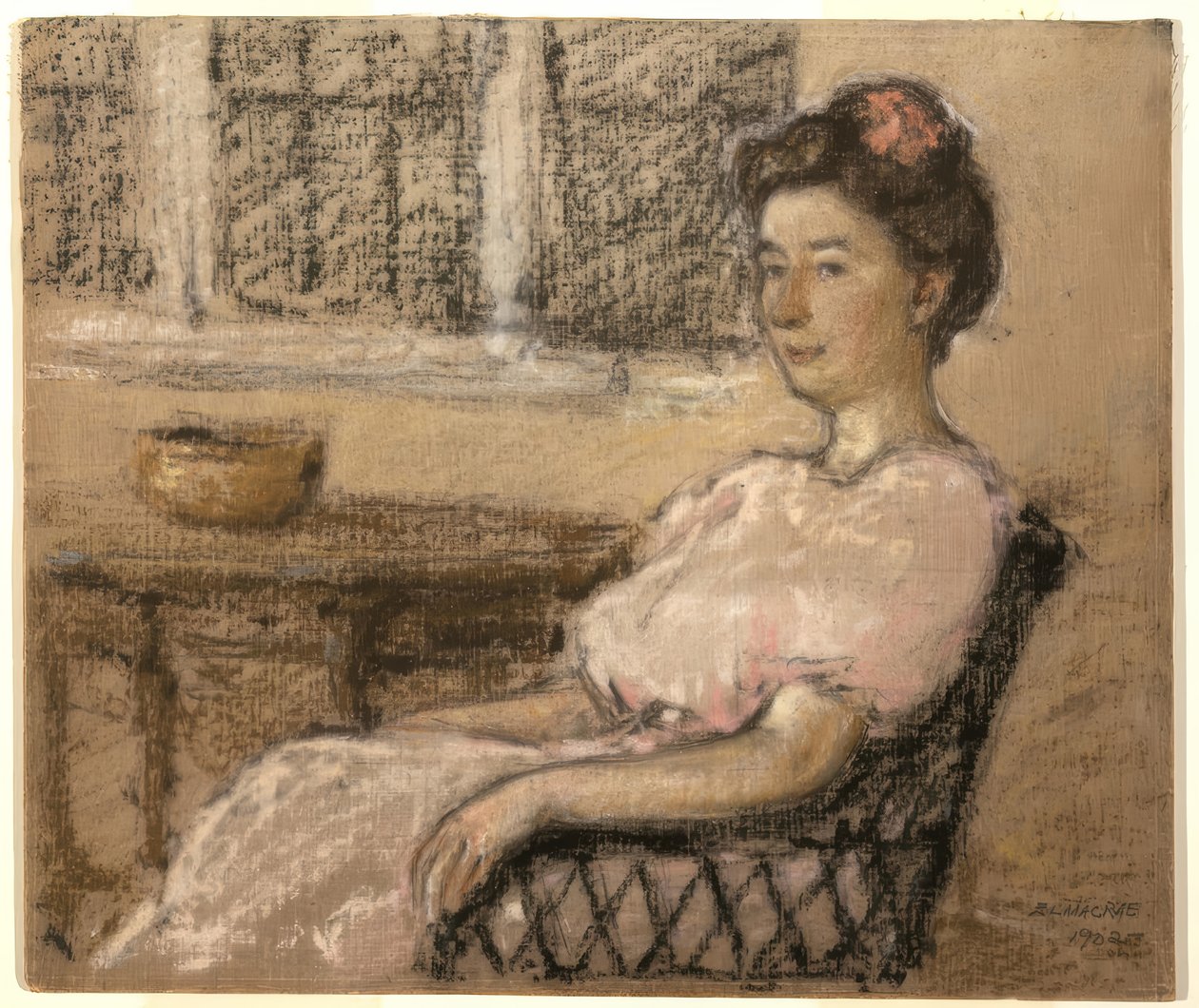 Žena sedící v růžovém od Elmer Livingston MacRae