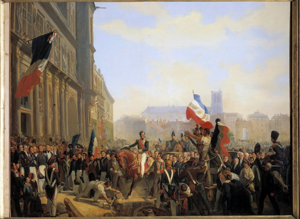 Revoluce z července 1830: Louis Philippe, vévoda z Orleansu (který se stal králem Francie Louis Philippe 1er) (1773-1850), generálporučík království dorazil na radnici v Paříži, 31. od Eloi Firmin Feron