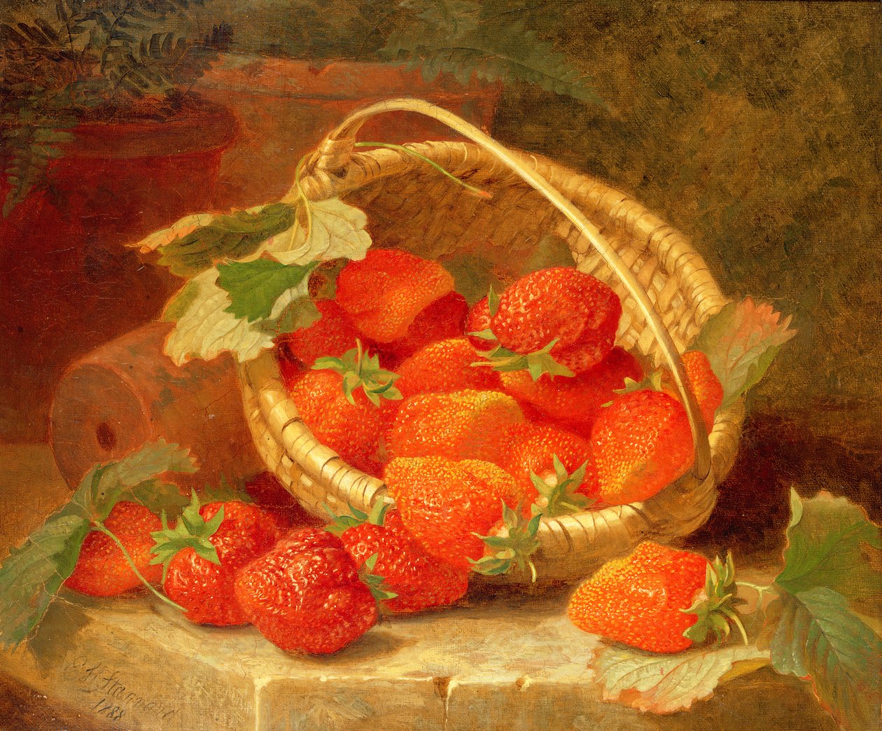 Košík jahod na kamenné římse, 1888 od Eloise Harriet Stannard