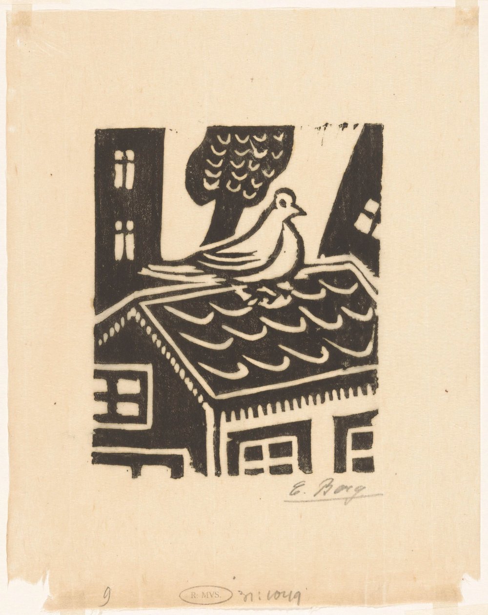 Holub na střeše od Else Berg (signed by artist)