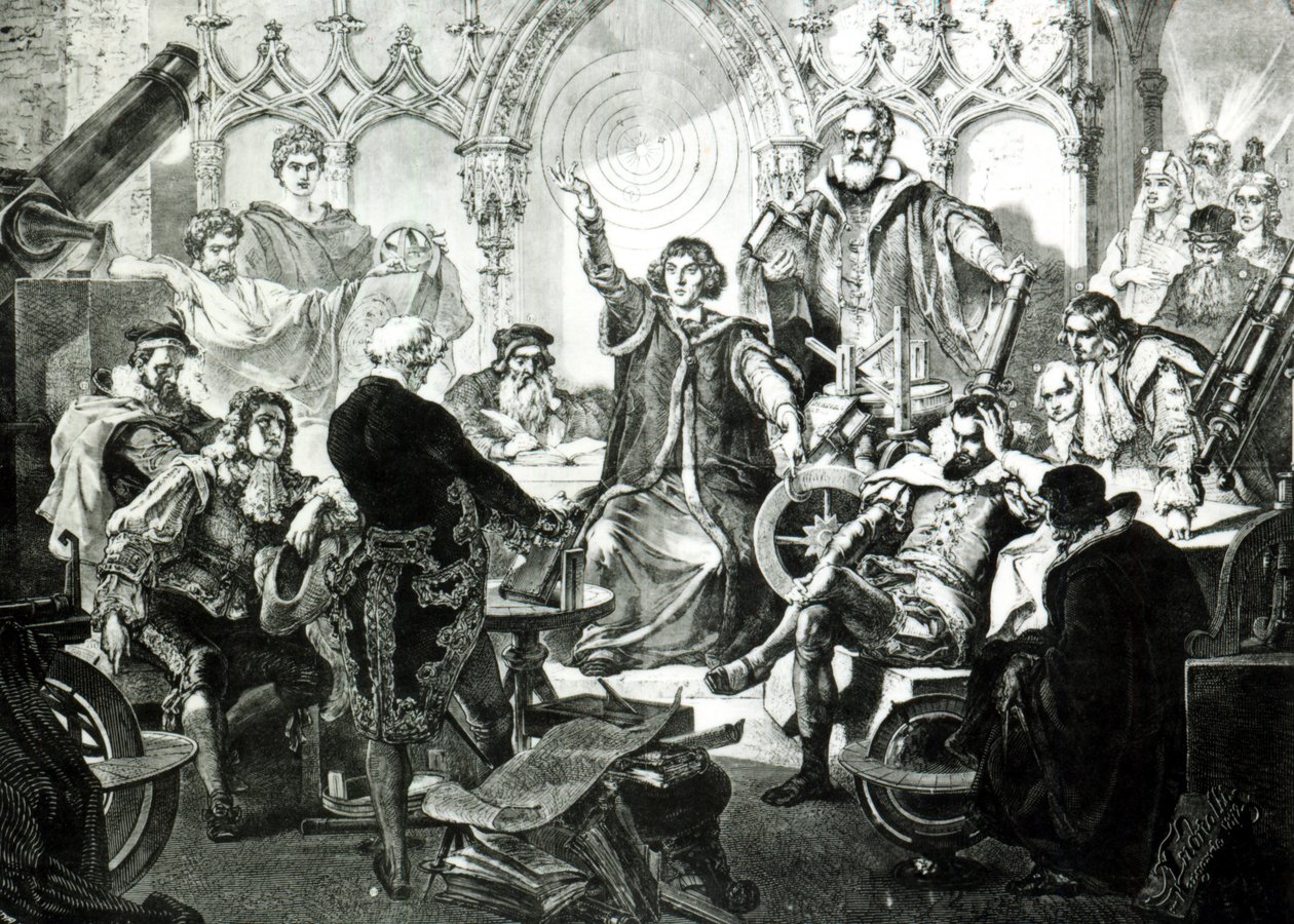 Mikuláš Koperník (1473-1543) vysvětlující svou teorii, 1873 od Elviro Michael Andriolli