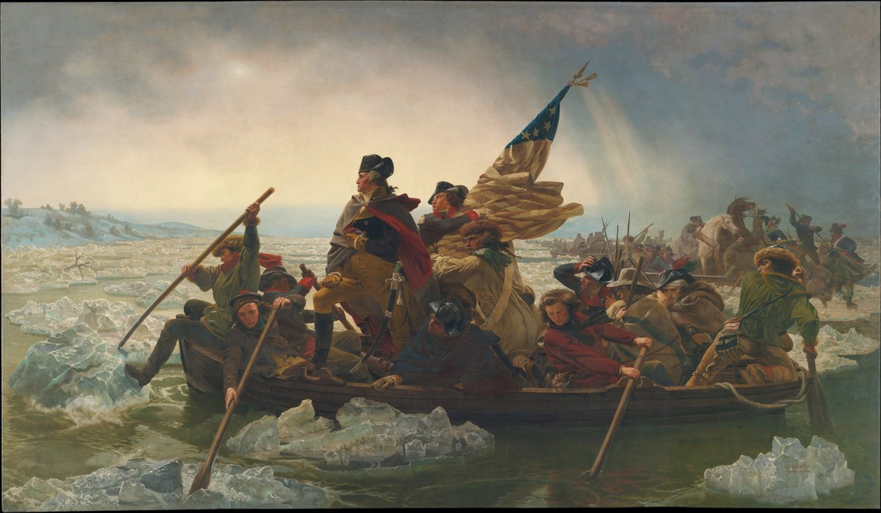 Washington Crossing the Delaware River, 25. prosince 1776, 1851 (kopie originálu namalovaného v roce 1848) od Emanuel Gottlieb Leutze