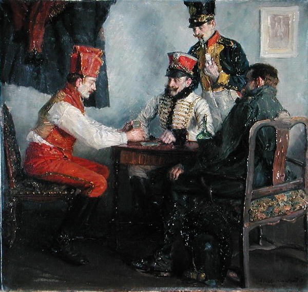 U karetního stolu (olej na plátně) od Emanuel Bachrach Baree