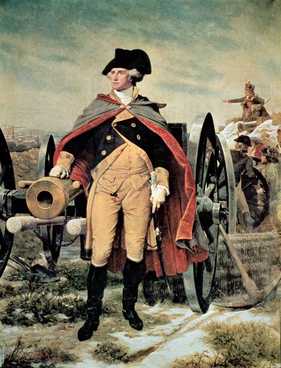George Washington v Dorchester Heights, Massachusetts (barevné lito) od Emanuel Gottlieb (after) Leutze