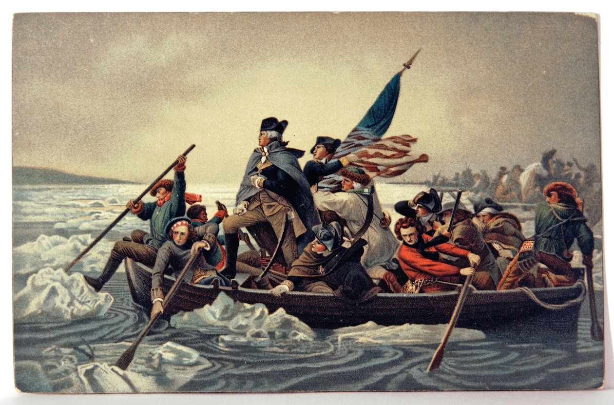 Dějiny. USA. George Washington překročil Delaware od Emanuel Gottlieb (after) Leutze