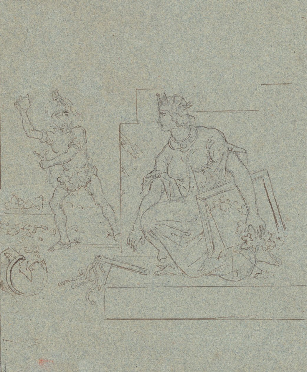 Political Cartoon on American Civil War, c.1860 (pero, inkoust a grafit na šedém položeném papíře od Emanuel Gottlieb Leutze