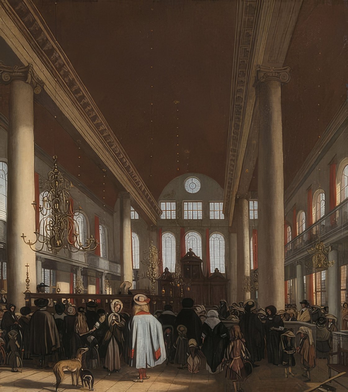 Interiér portugalské synagogy v Amsterdamu. 1680 od Emanuel de Witte