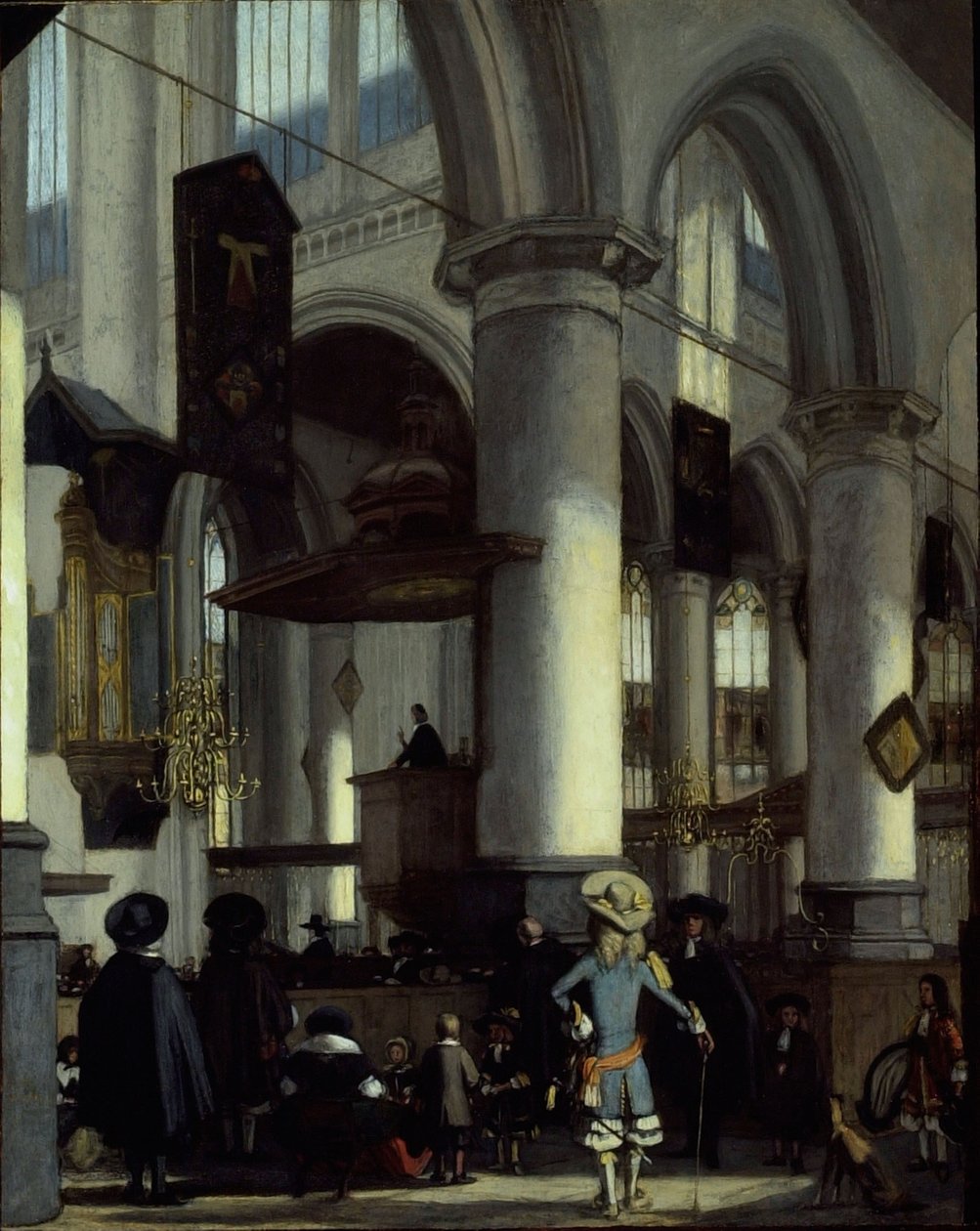 Interiér Oude Kerk, Delft, asi 1680 (olej na desce) od Emanuel de Witte