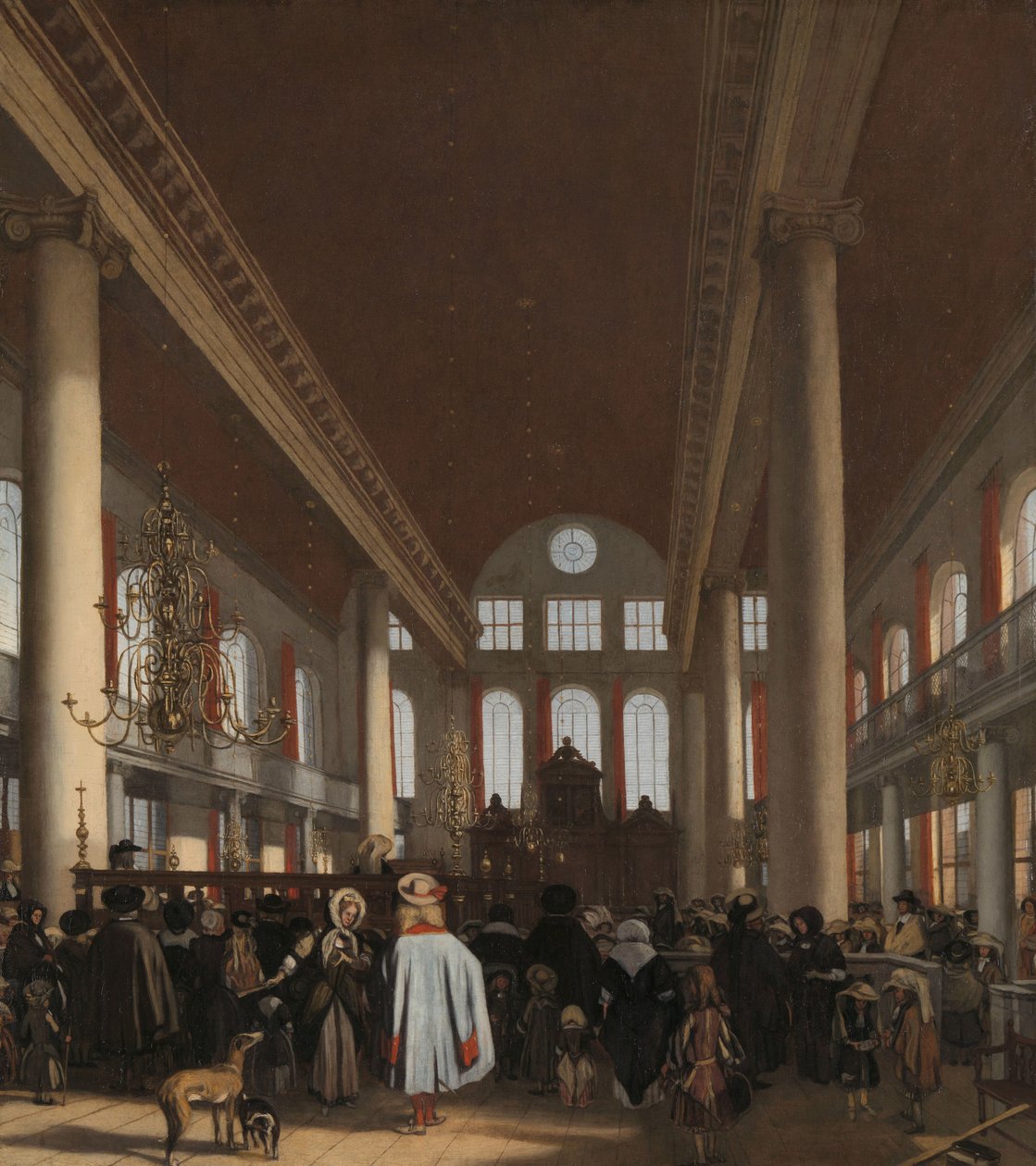 Interiér portugalské synagogy v Amsterdamu od Emanuel de Witte