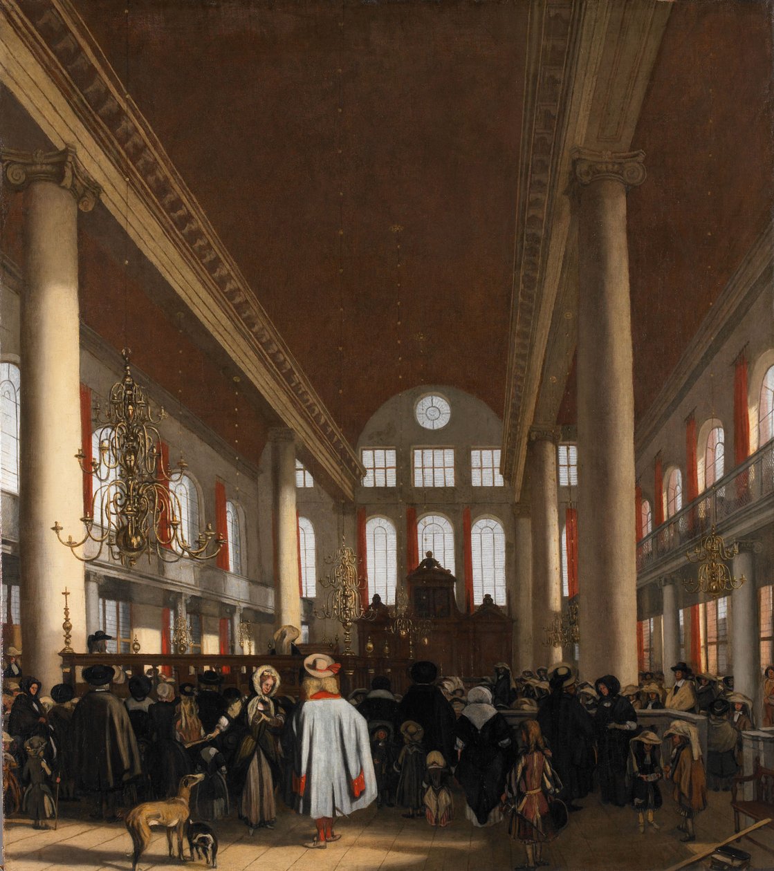 Interiér portugalské synagogy v Amsterdamu od Emanuel de Witte