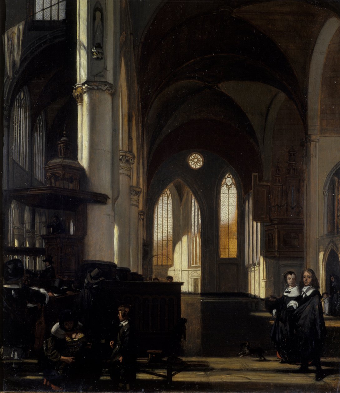 Interiér gotického kostela, cca 1650 (olej na dubu) od Emanuel de Witte