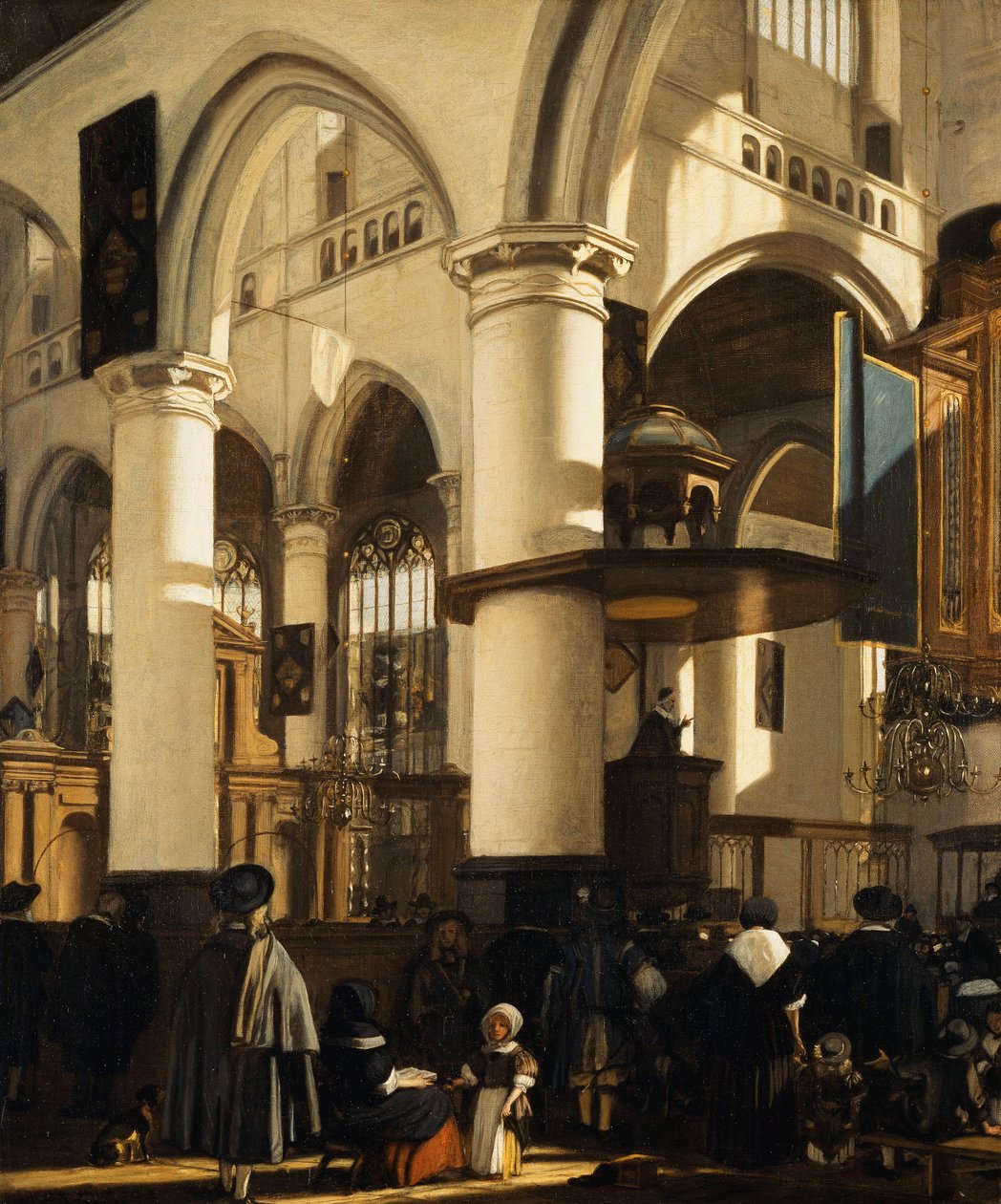 Starý kostel, Delft, s kostelníky poslouchajícími kázání, 1669 od Emanuel de Witte