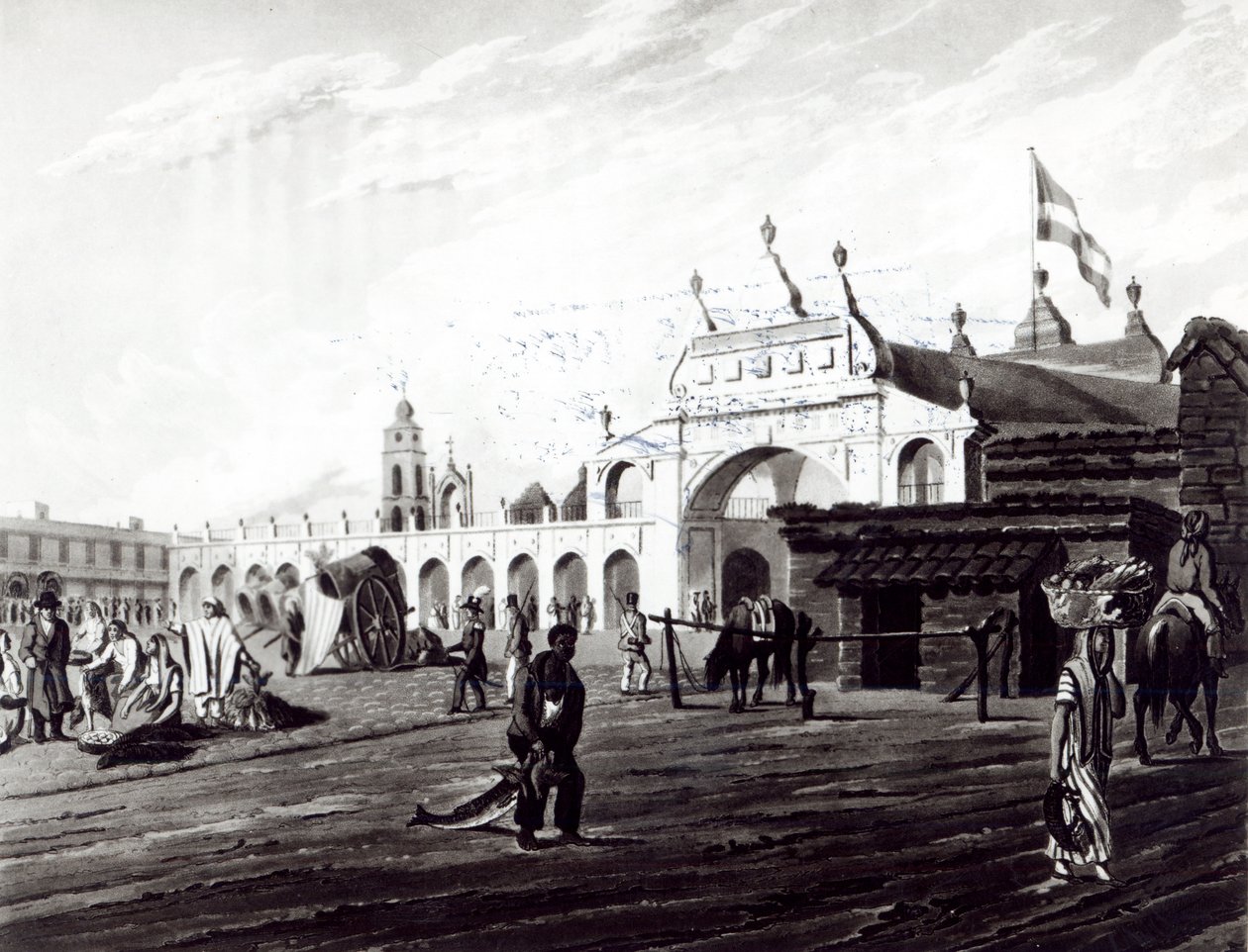 Market Place, vyryl Daniel Havell (1785-1826) 1820 od Emeric Essex Vidal