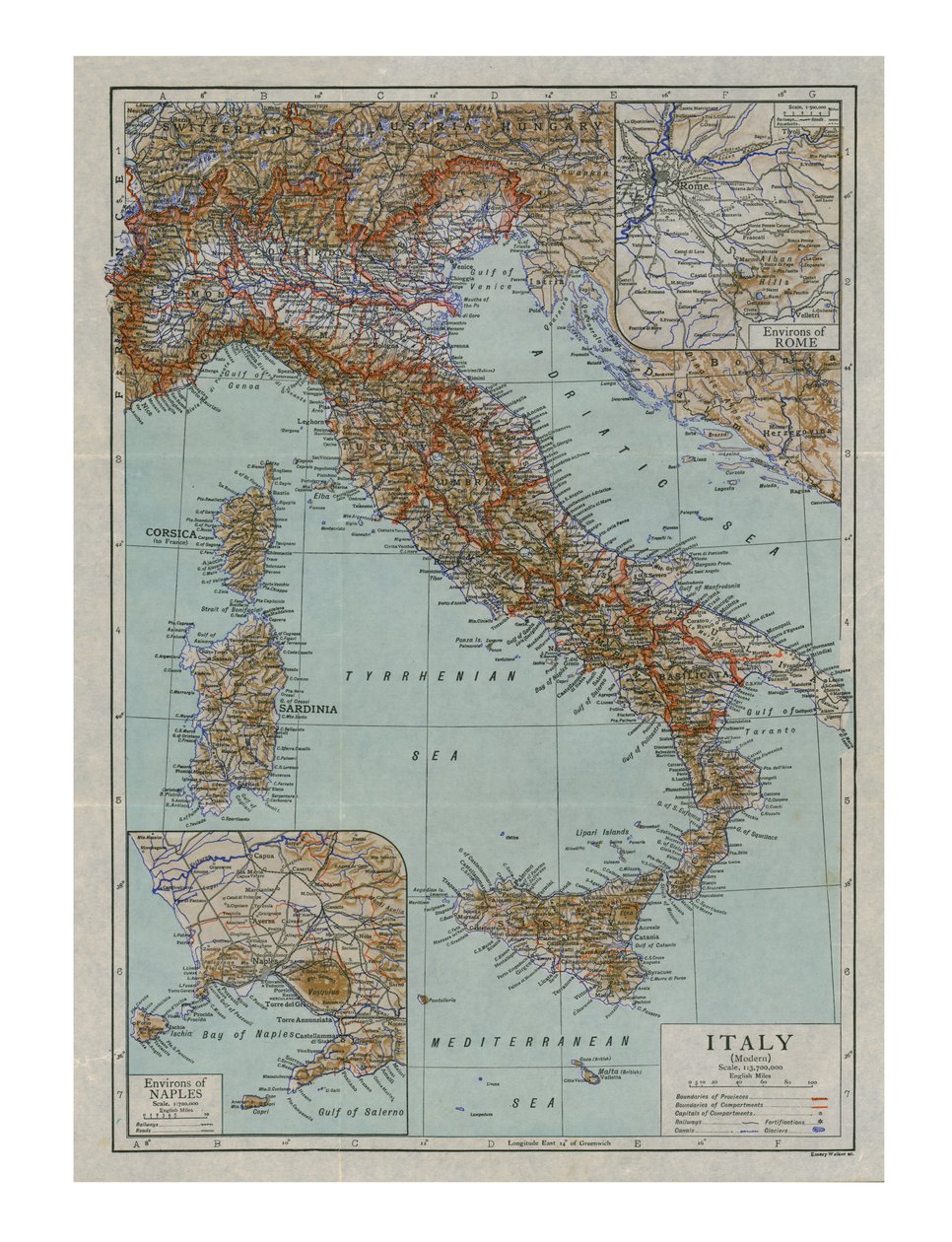 Mapa moderní Itálie, c1910. od Emery Walker