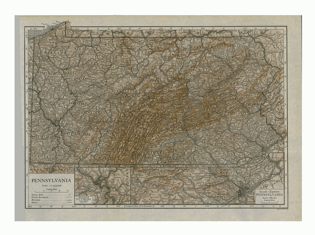 Mapa Pensylvánie, 1910. od Emery Walker