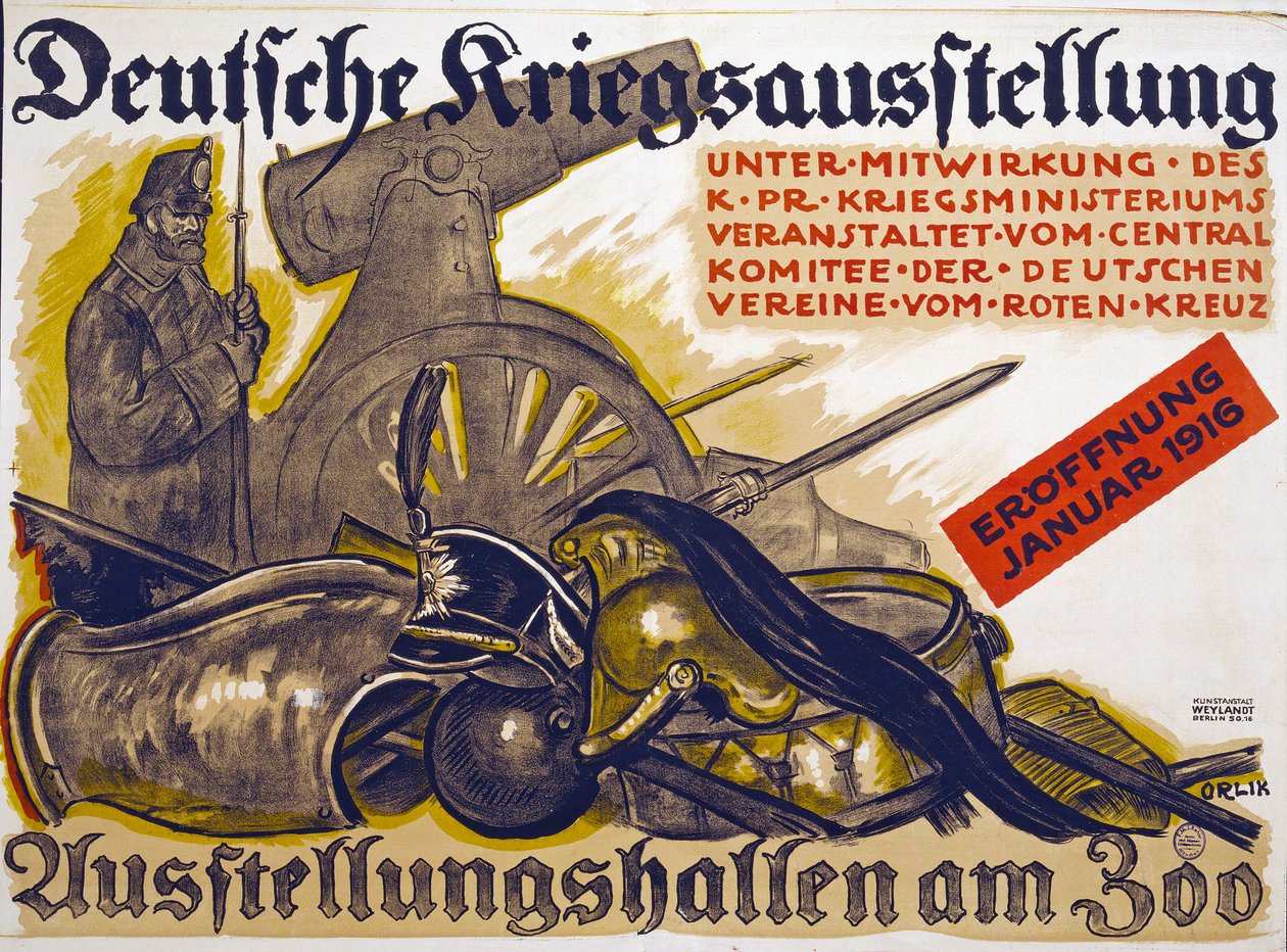 Plakát propagující válečnou výstavu sponzorovanou Červeným křížem Deutsche Kriegs Ausstellung, leden 1916, 1916 od Emil Orlik