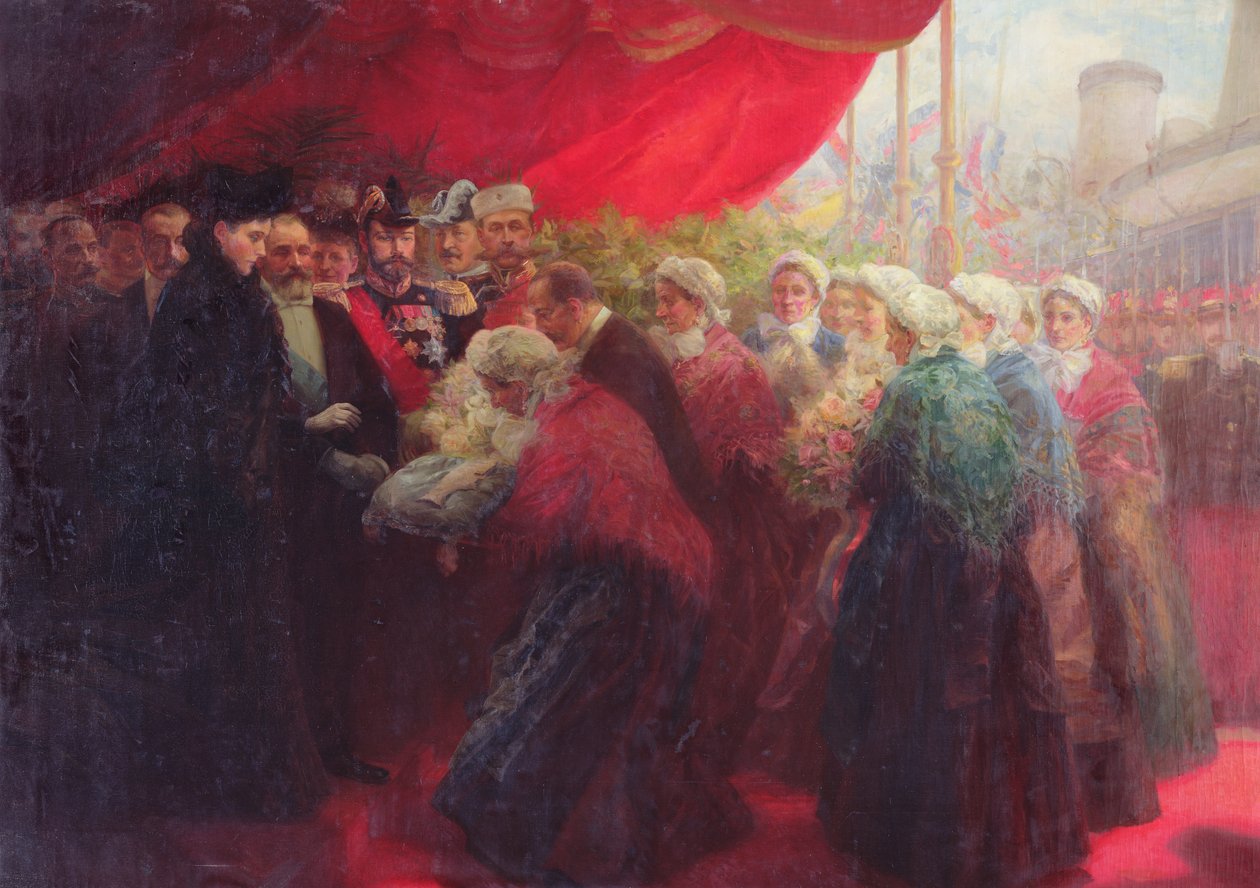 Bazennes nabízí stříbrnou rybu Alix Hesensko-Darmstadtské, císařovně Ruska, v Dunkerque v roce 1901 od Emil Benediktoff Hirschfeld