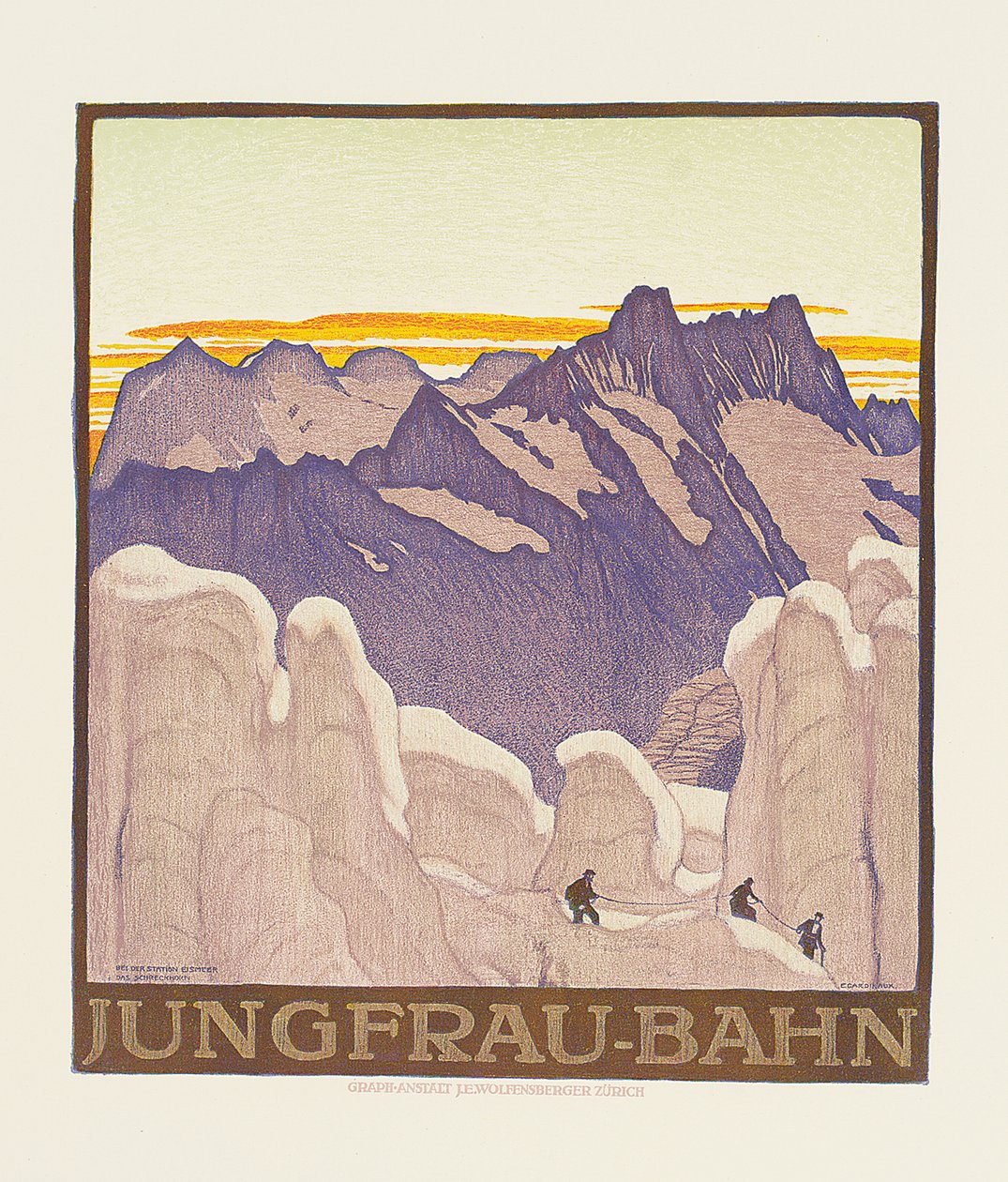 Jungfrau-Bahn, plakát inzerující horskou železnici Jungfrau (barevné lito) od Emil Cardinaux