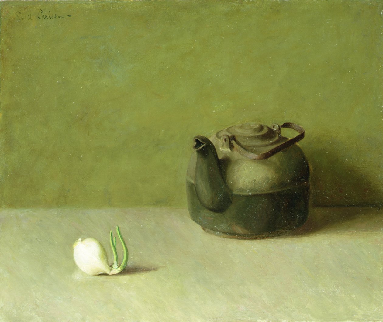 Zátiší s čajovou konvicí a cibulí (olej na plátně) od Emil Carlsen