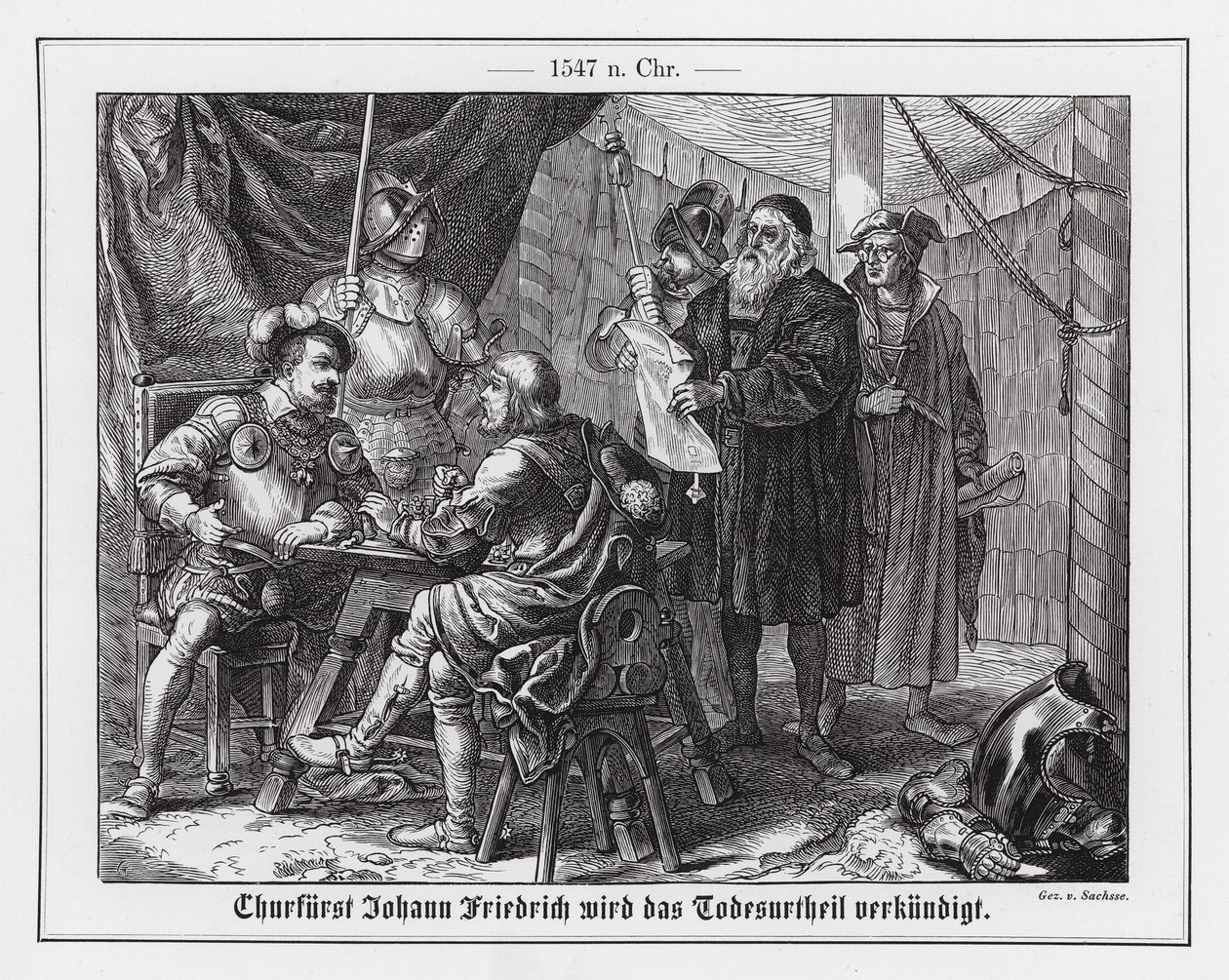 Jan Fridrich I., saský kurfiřt, při přebírání rozsudku smrti od Emil Eugen Sachsse